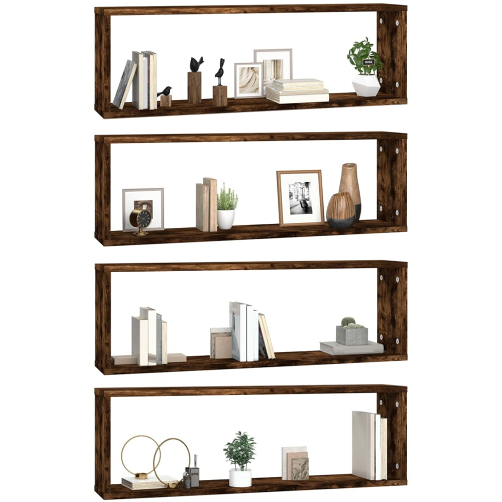 vidaXL 80cm Set of 4 Smoked Oak Cube Floating Wall Shelf Image 3