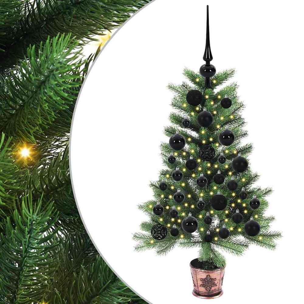 vidaXL Pre-Lit Black Baubles Green Artificial Christmas Tree 3ft Image 2