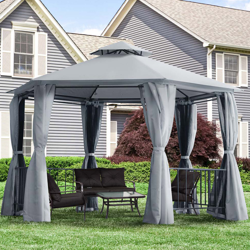 Outsunny 3 x 3m 3 Tier Grey Canopy Gazebo with Sides Image 1