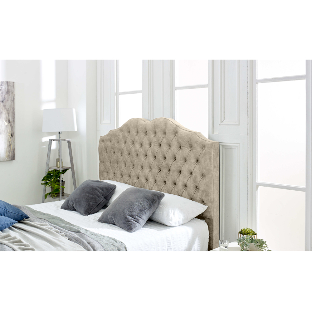 Eleganza Kenwood Small Double Pearl Marble Fabric Bed with Waved Headboard Image 2