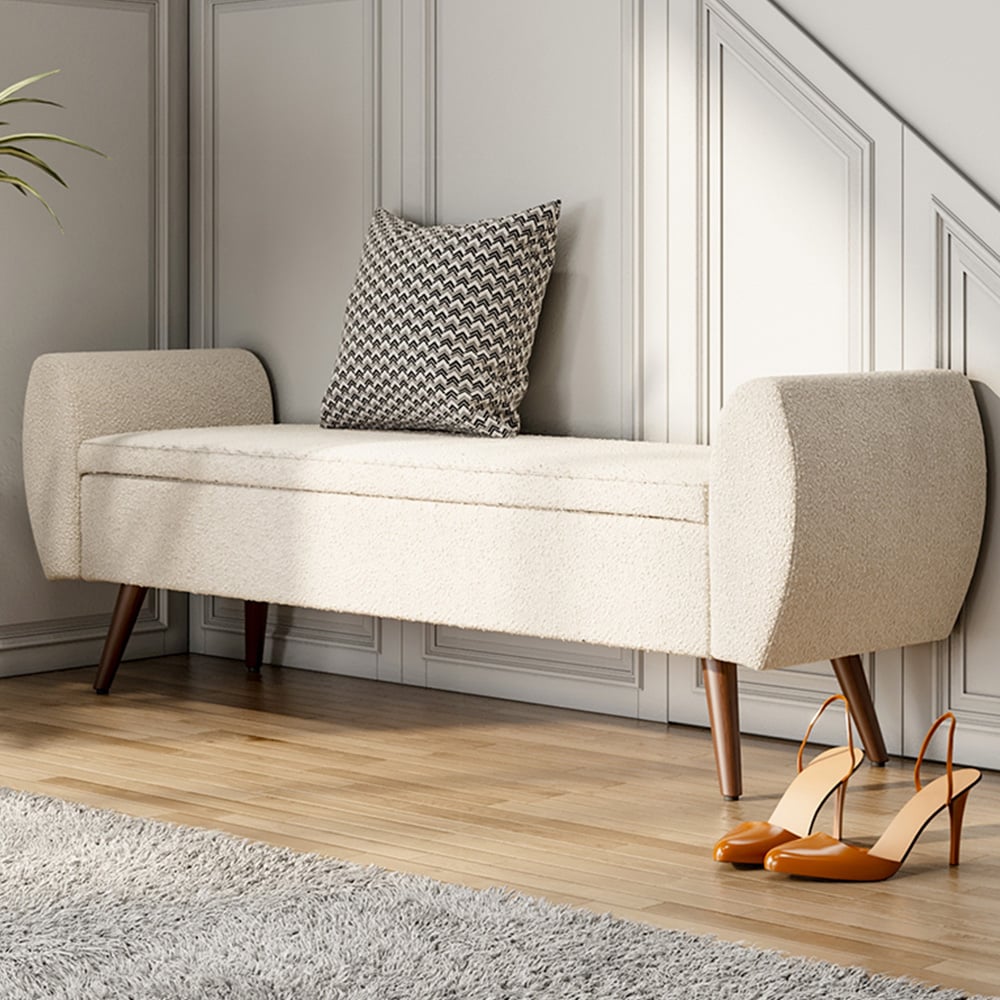 Living and Home Teddy Fur Upholstered Storage Bench Image 1