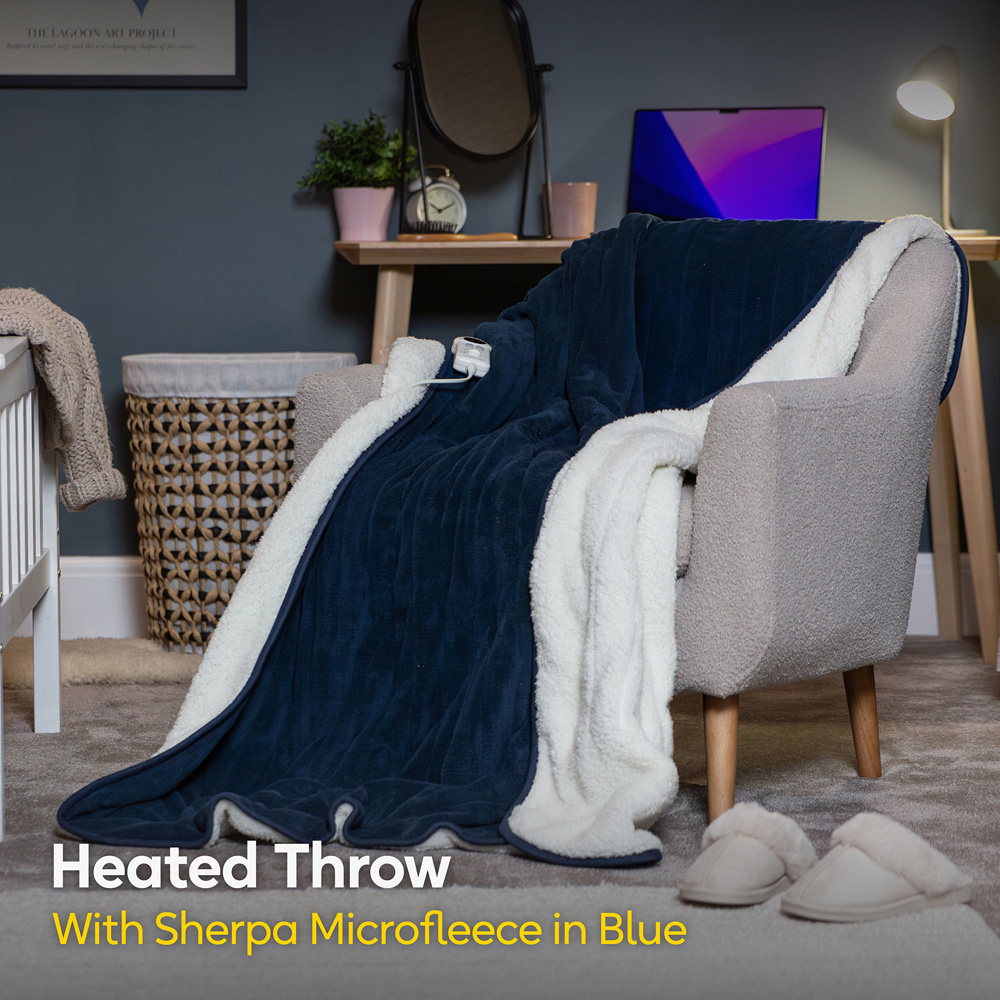 Russell Hobbs Blue Sherpa and Microfleece Heated Throw with Controller 130 x 180cm Image 3