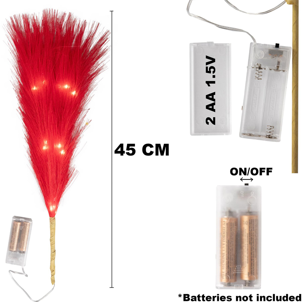 Shatchi Pre Lit Red Pampas Grass 45cm Image 5
