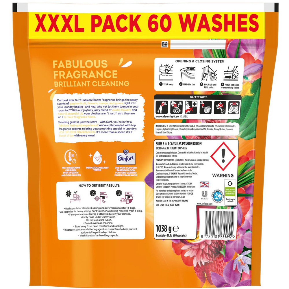 Surf 3-in-1 Passion Bloom Washing Capsules XXXL 60 Washes 3 Pack Image 3