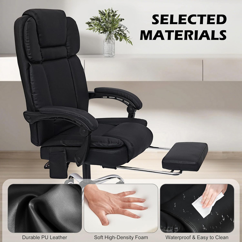 Alivio Black PU Leather Swivel Recliner Office Massage Chair with Footrest Image 4