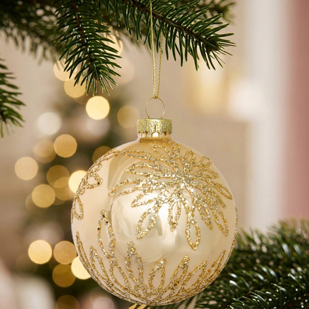Shiny Champagne Gold Leaf Bauble Image 2
