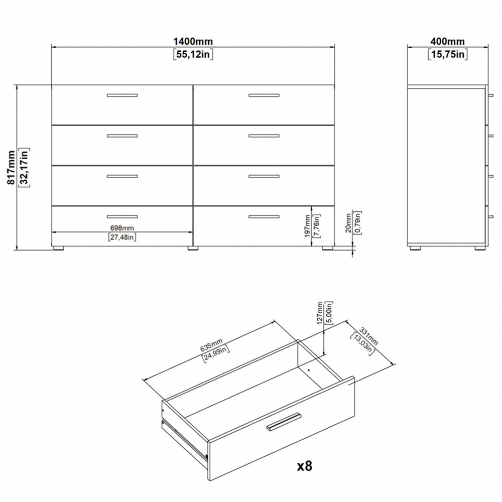 Florence 8 Drawer Black Chest of Drawers Image 9
