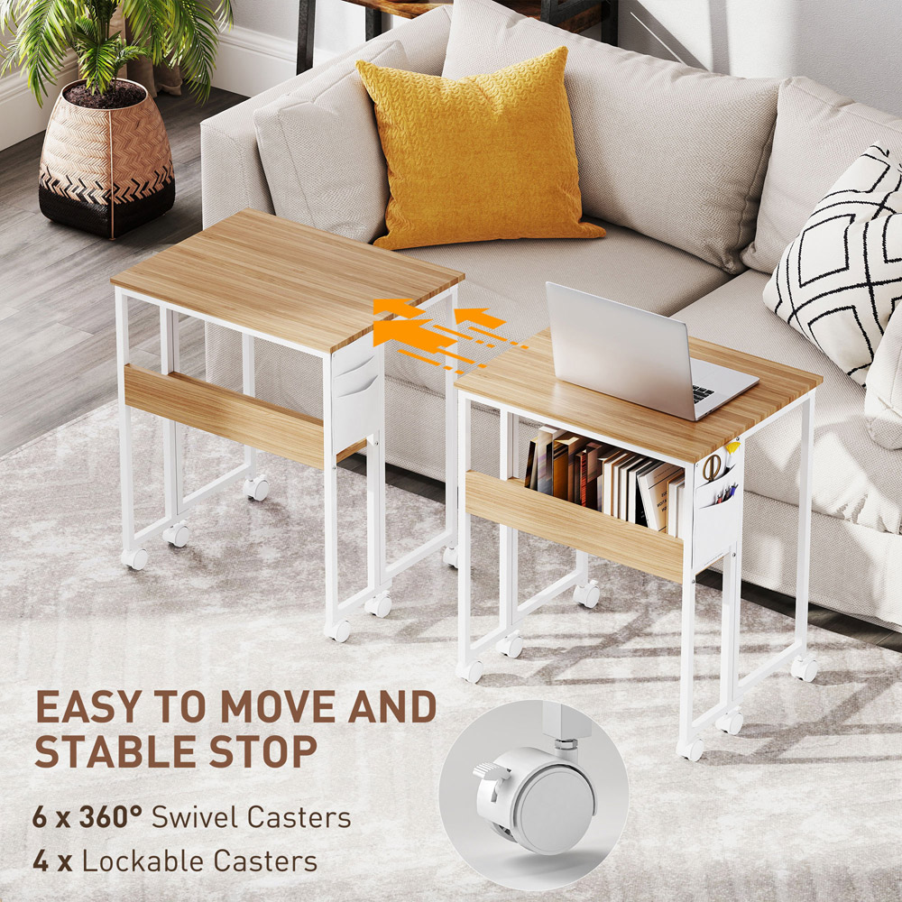 HOMCOM Single Shelf Foldable Computer Desk with Wheels and Side Bag Natural Image 6