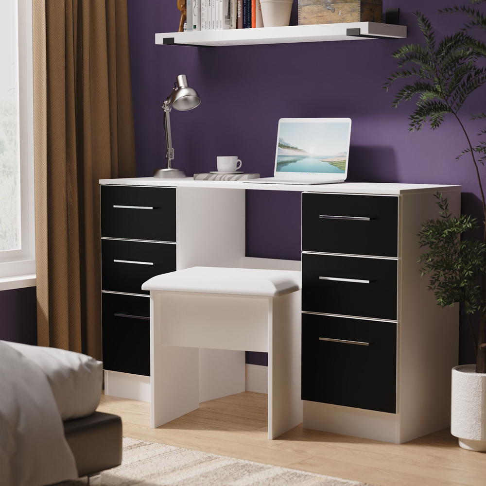 Crowndale Worcester 6 Drawer Matt Black and White Kneehole Desk Ready Assembled Image 7