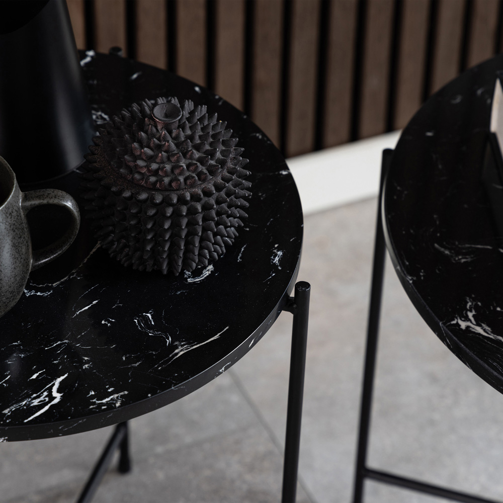 Florence Avila Black Polished Marble Stone Side Table Image 6