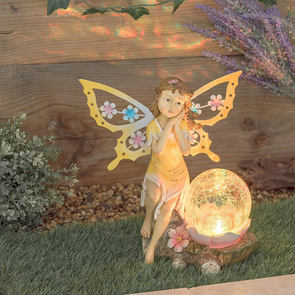 wilko Solar Fairy Garden Statue with Cracked Glass Globe Image 2