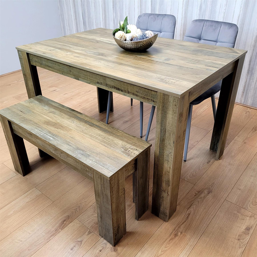 Portland 4 Seater Velvet Rustic Effect Dining Set Grey Image 3
