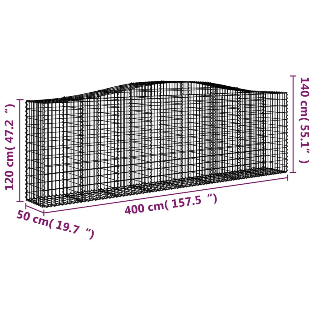 vidaXL Silver Galvanised Iron Arched Gabion Basket 400 x 50 x 120/140cm 5 Pack Image 5