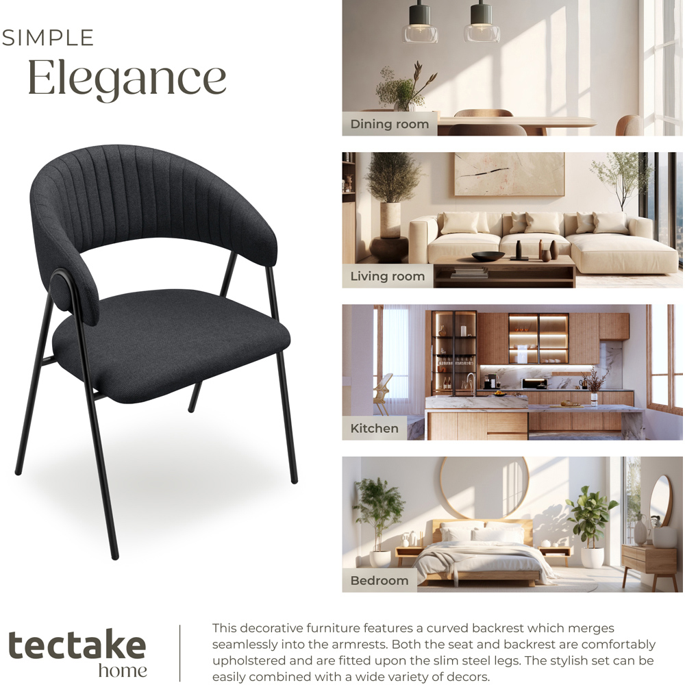 tectake Bedano Set of 4 Black Dining Chair Image 7