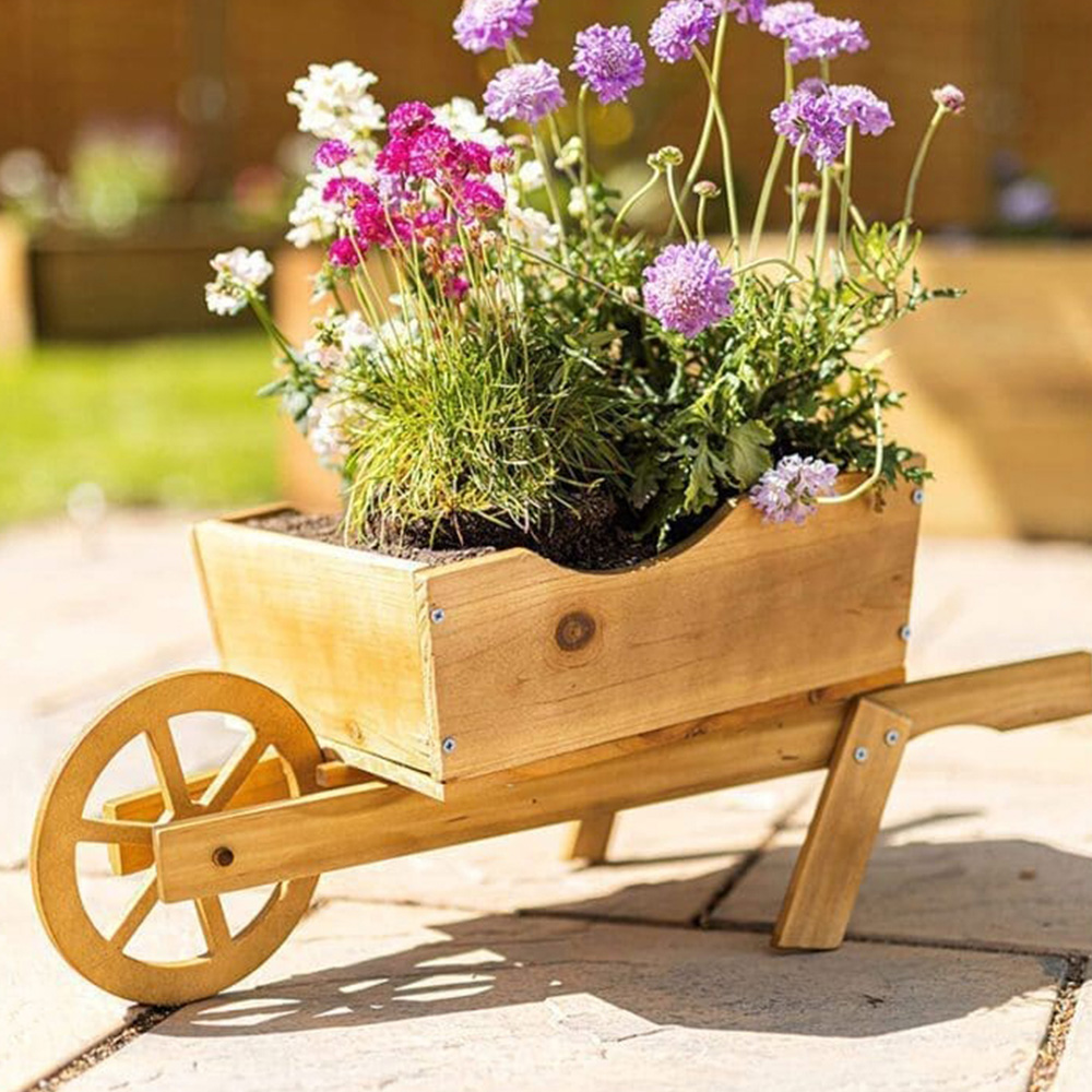 Marco Paul Wooden Wheelbarrow Planter Image 4