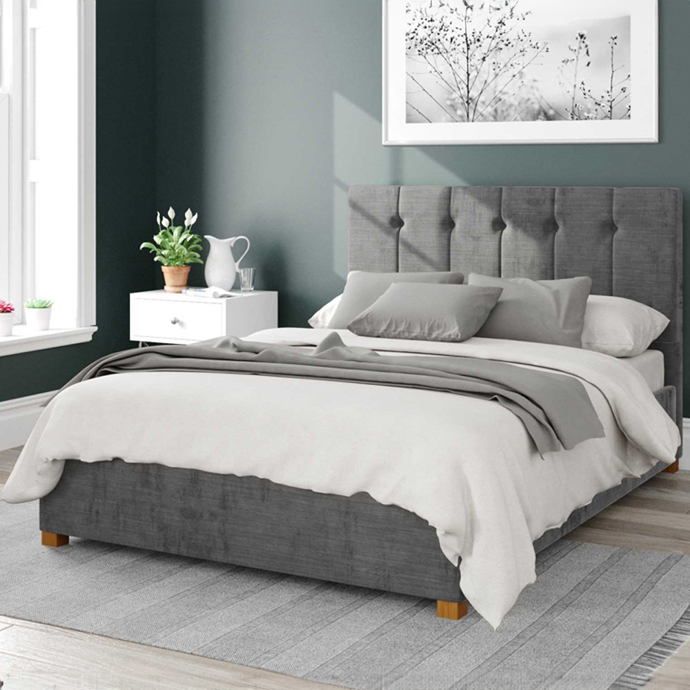 Aspire Hepburn Small Double Charcoal Firenze Velour Ottoman Bed Image 1
