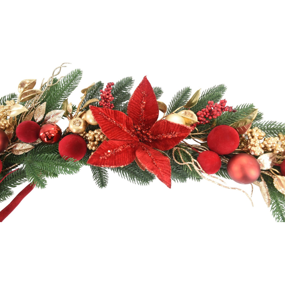 Noel Ribbon Poinsettia Garland Image 4