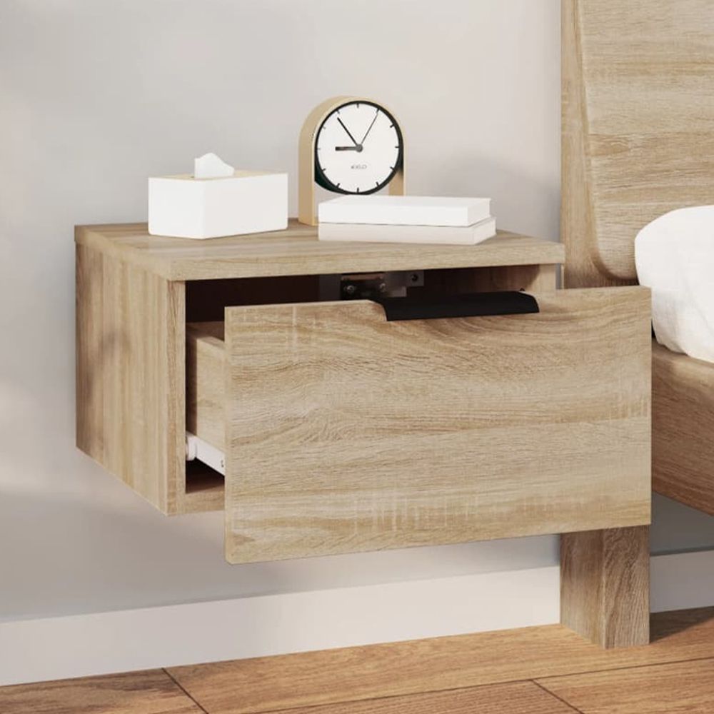 vidaXL Single Drawer Sonoma Oak Wall Mounted Bedside Cabinet Image 1