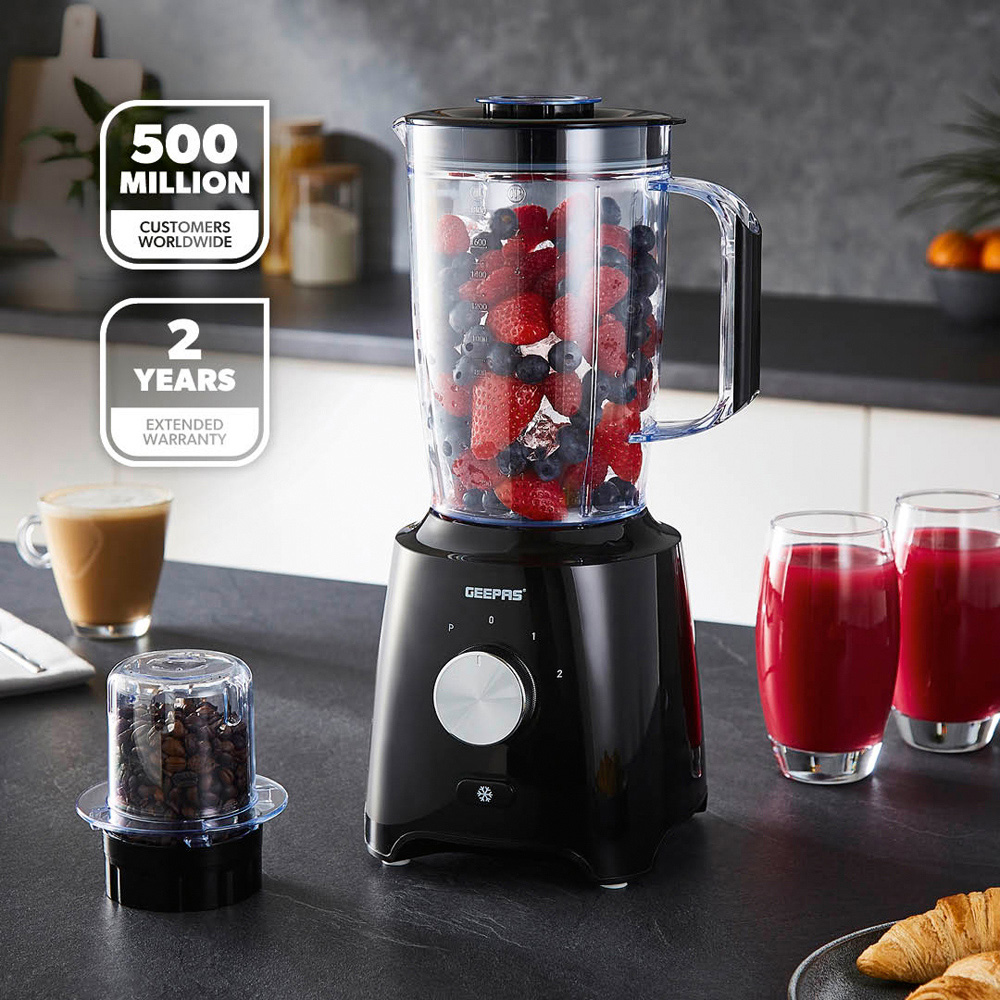 Geepas GSB44117UK-BK Black 1.8L 2-in-1 Food Jug Blender and Coffee Spice Grinder 600W Image 2