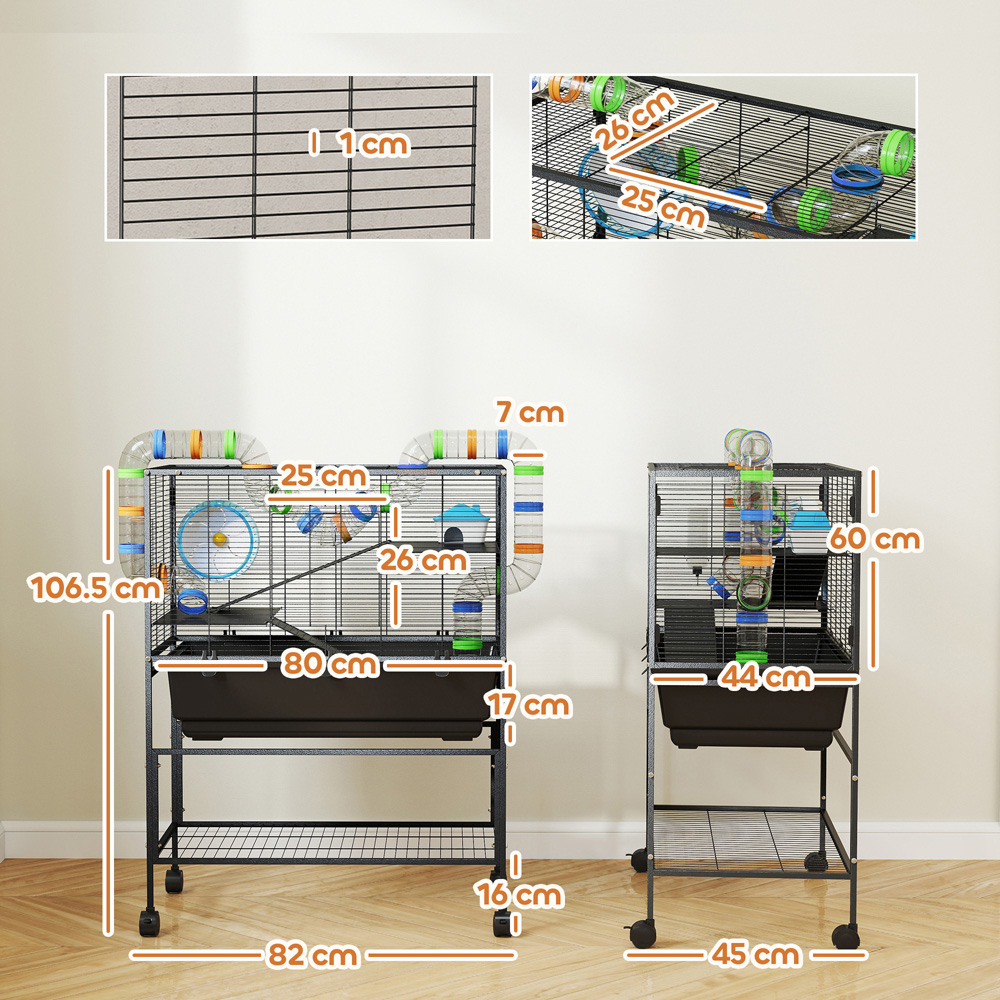 PawHut 3 Tier Hamster and Gerbil Cage with Storage on Wheels Image 9