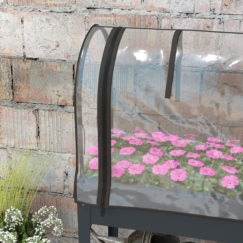 Outsunny Grey Raised Planter with Greenhouse Cover and Wheels Image 3