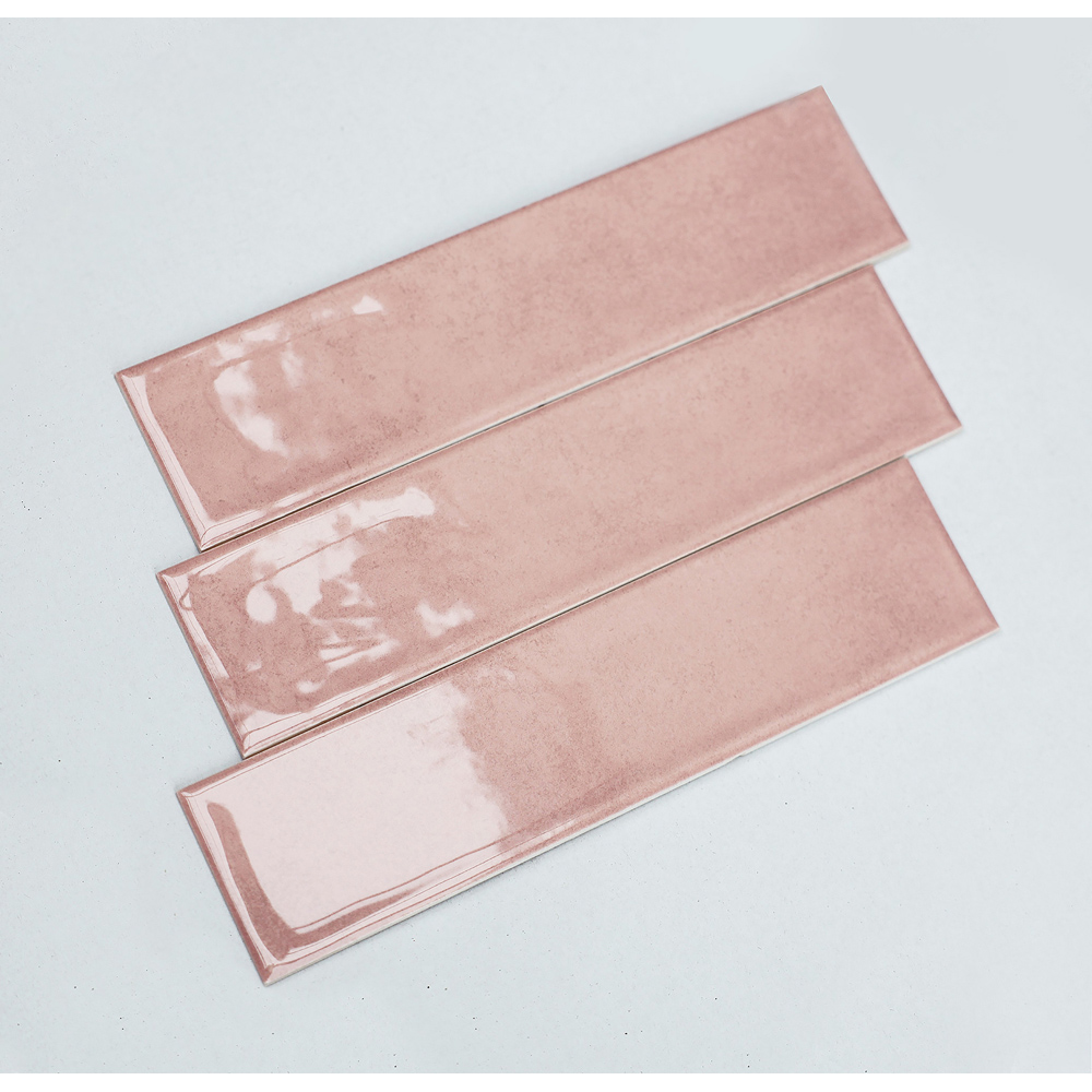 Top Ceramics Powder Pink Gloss Flat Bumpy Metro Ceramic Wall Tile 300 x 75mm Image 2