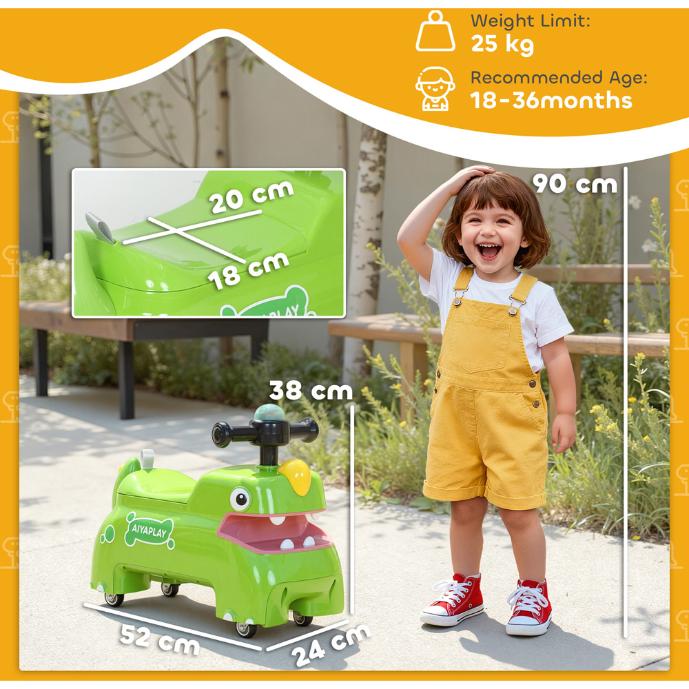 Tommy Toys AIYAPLAY Kids Green Dinosaur Shape Ride On Car Toddler Walker Image 9