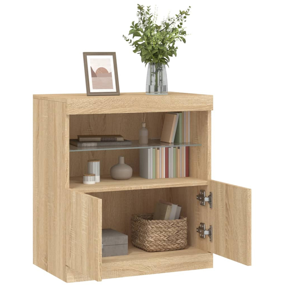 vidaXL 2 Door 2 Shelf Sonoma Oak LED Sideboard Image 4