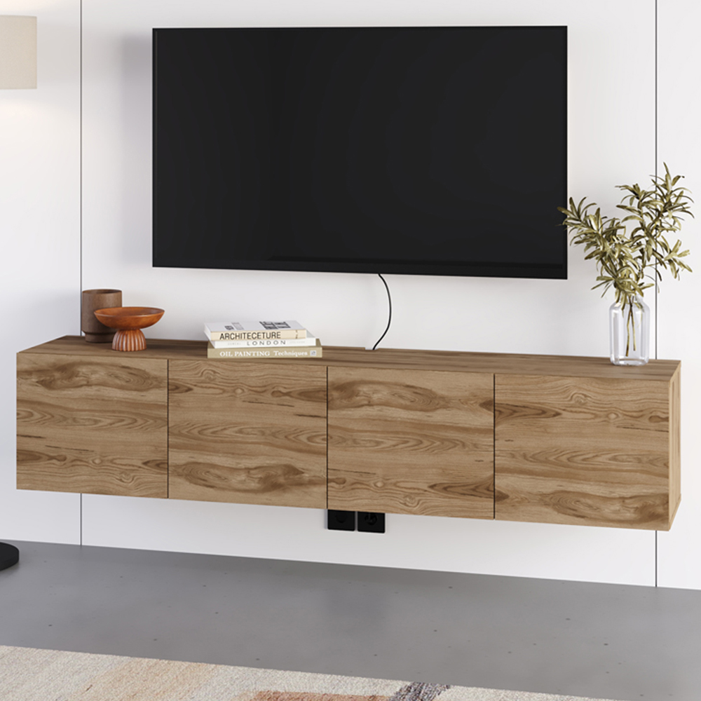Decortie Combe 4 Door Whiskey Oak Wall-Mounted TV Unit Image 1