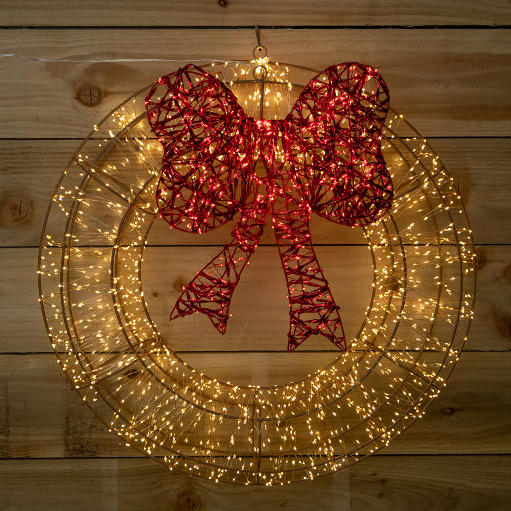 Samuel Alexander 2000 Warm White and Red LED Light-Up Christmas Wreath with Bow 60cm Image 5