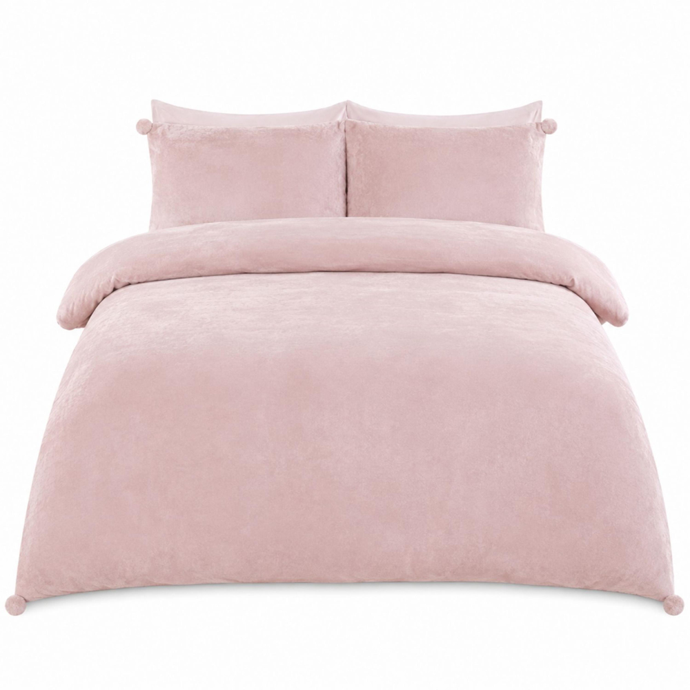 Smart Living Double Ice Pink Pom Pom Fleece Duvet Cover Set Image 2