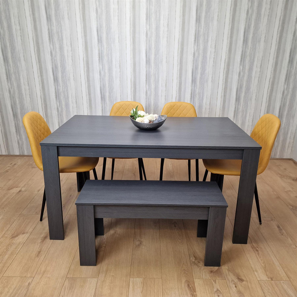 Kosy Koala 6 Seater Faux Leather Gem Pattern Dining Bench Set Dark Grey and Mustard Image 3