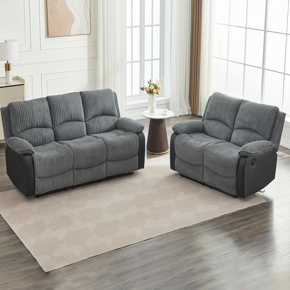 Furniture One 5 Seater Grey Sectional Corduroy Electric Recliner Sofa Image 1