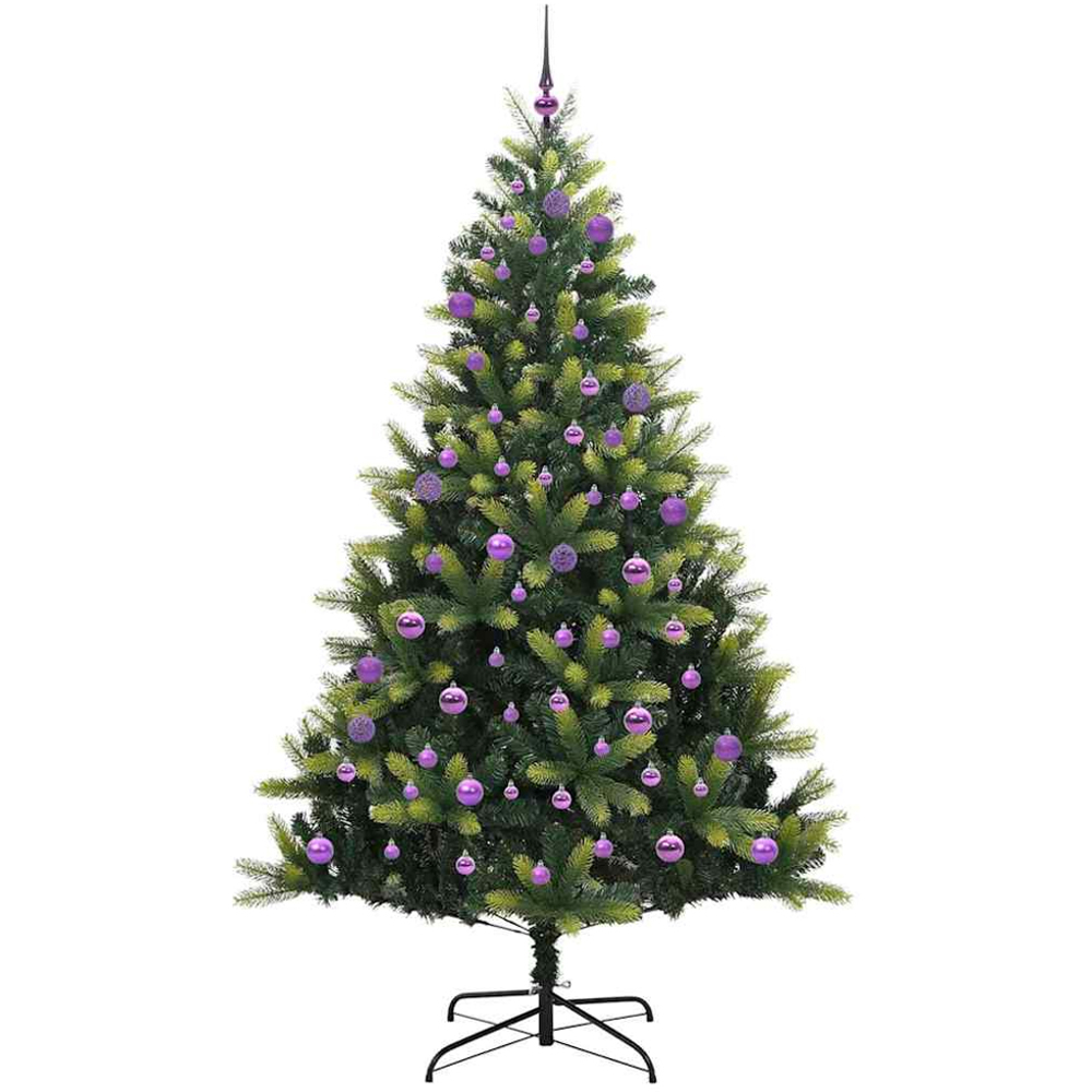 vidaXL Pre-Lit Lilac Baubles Green Artificial Hinged Christmas Tree 8ft Image 4