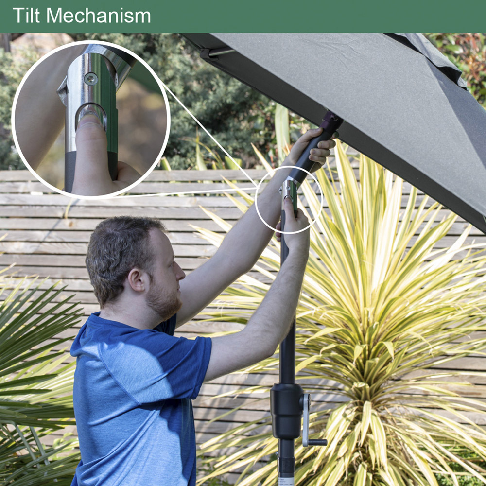 GardenKraft Charcoal 6 Ribs Crank and Tilt Parasol 2m Image 8