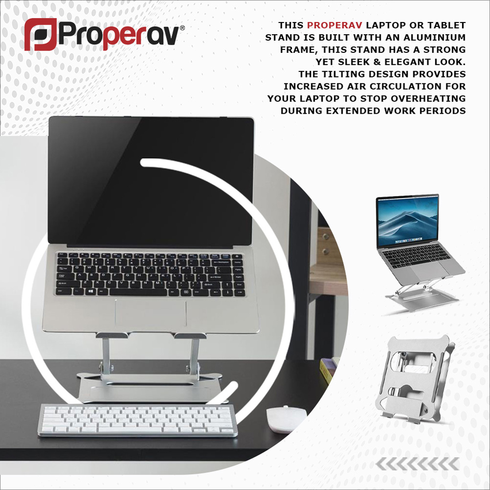ProperAV Silver Extra High Adjustable Aluminium Laptop Stand Image 8