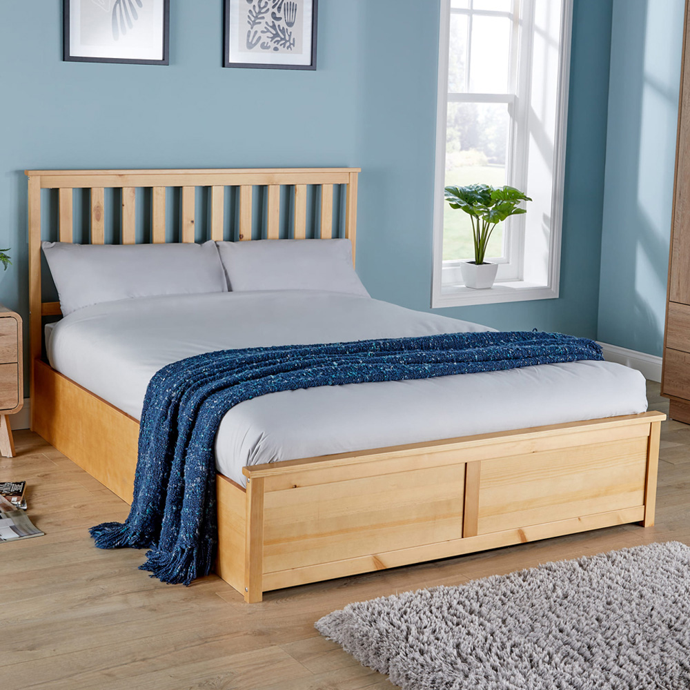 Home Source Double Oak Effect End Lift Ottoman Storage Bed Frame Image 1