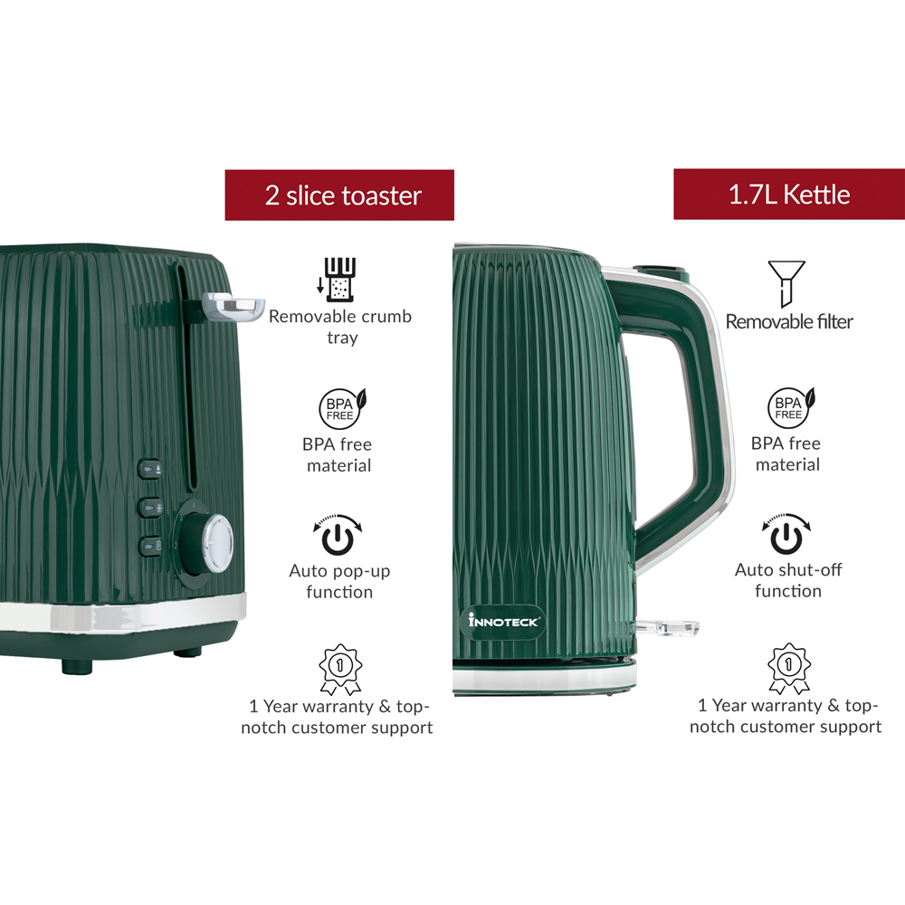 Innoteck Kitchen Pro Green 1.7L Electric Kettle with Toaster 3000W Image 2