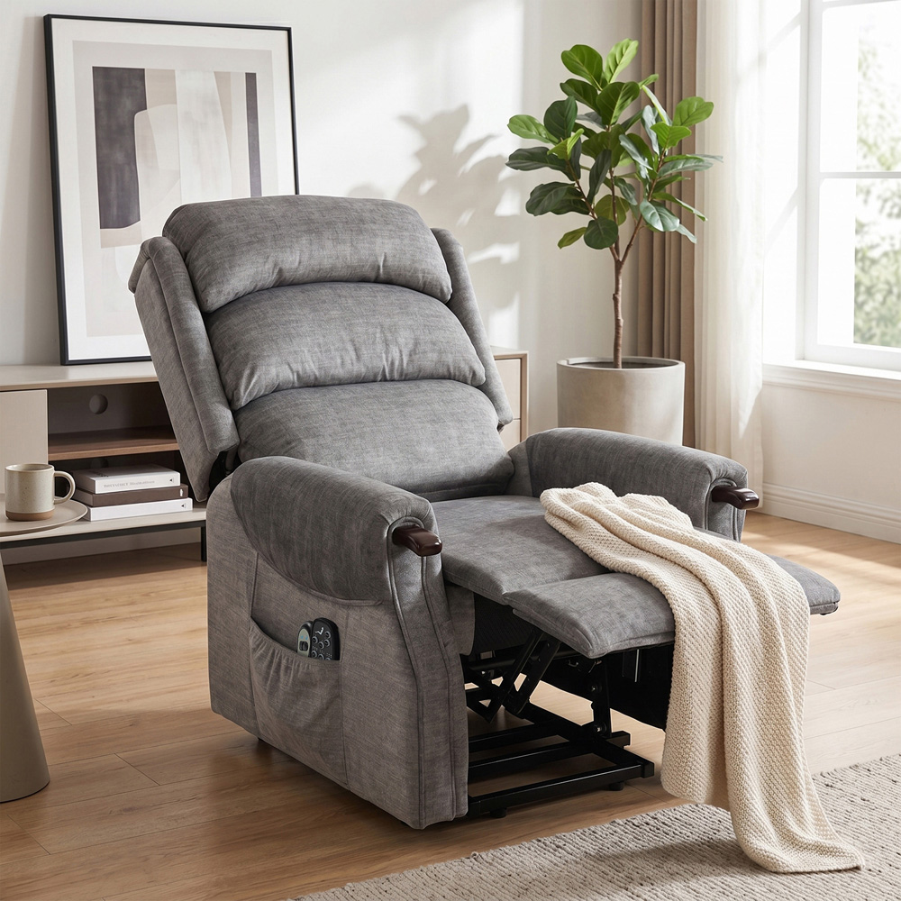 HOMCOM Grey Wooden Grip Vibration and Heat Power Lift Recliner Chair Image 7