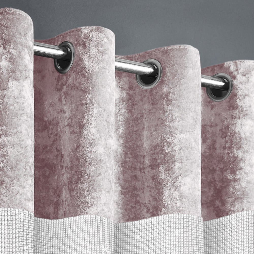 Intimates Diamante Blush Pink Crushed Velvet Eyelet Curtains 223 x 223cm Image 2