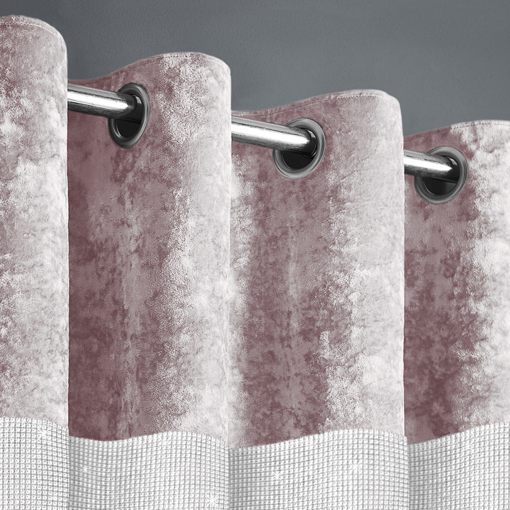 Intimates Diamante Blush Pink Crushed Velvet Eyelet Curtains 223 x 183cm Image 2