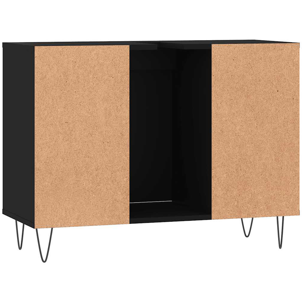 vidaXL Single Door 4 Shelf Black Freestanding Under Sink Bathroom Cabinet Image 4