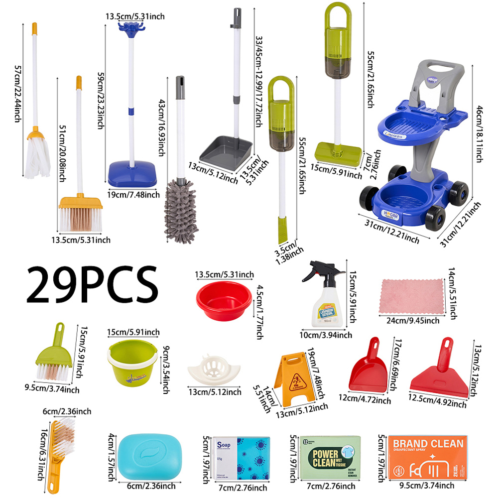 H&O Direct Kids 29 Piece Blue Cleaning Pretend Play Set Image 6