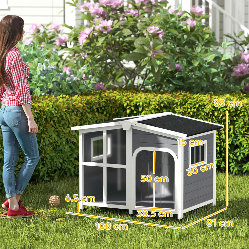 PawHut Wooden Charcoal Grey Dog Kennel Removable Floor Image 9