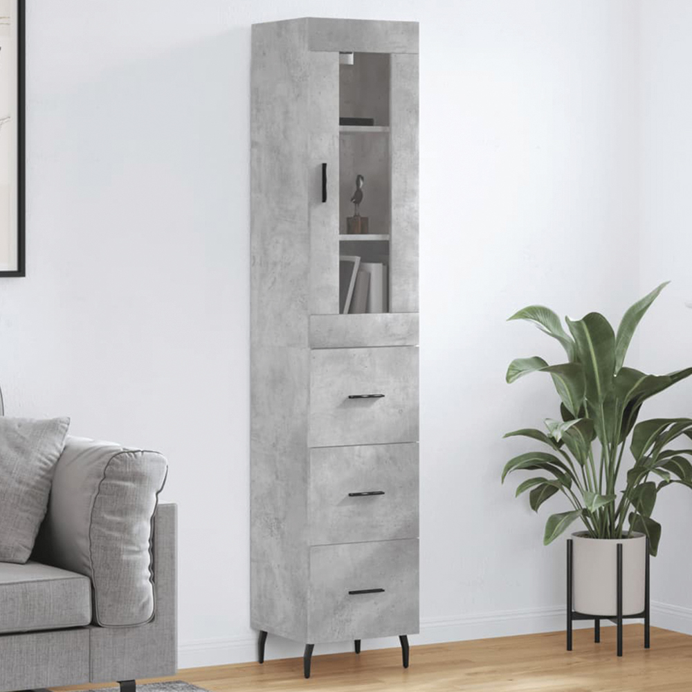 vidaXL Single Glass Door 3 Drawer Concrete Grey Highboard Image 1