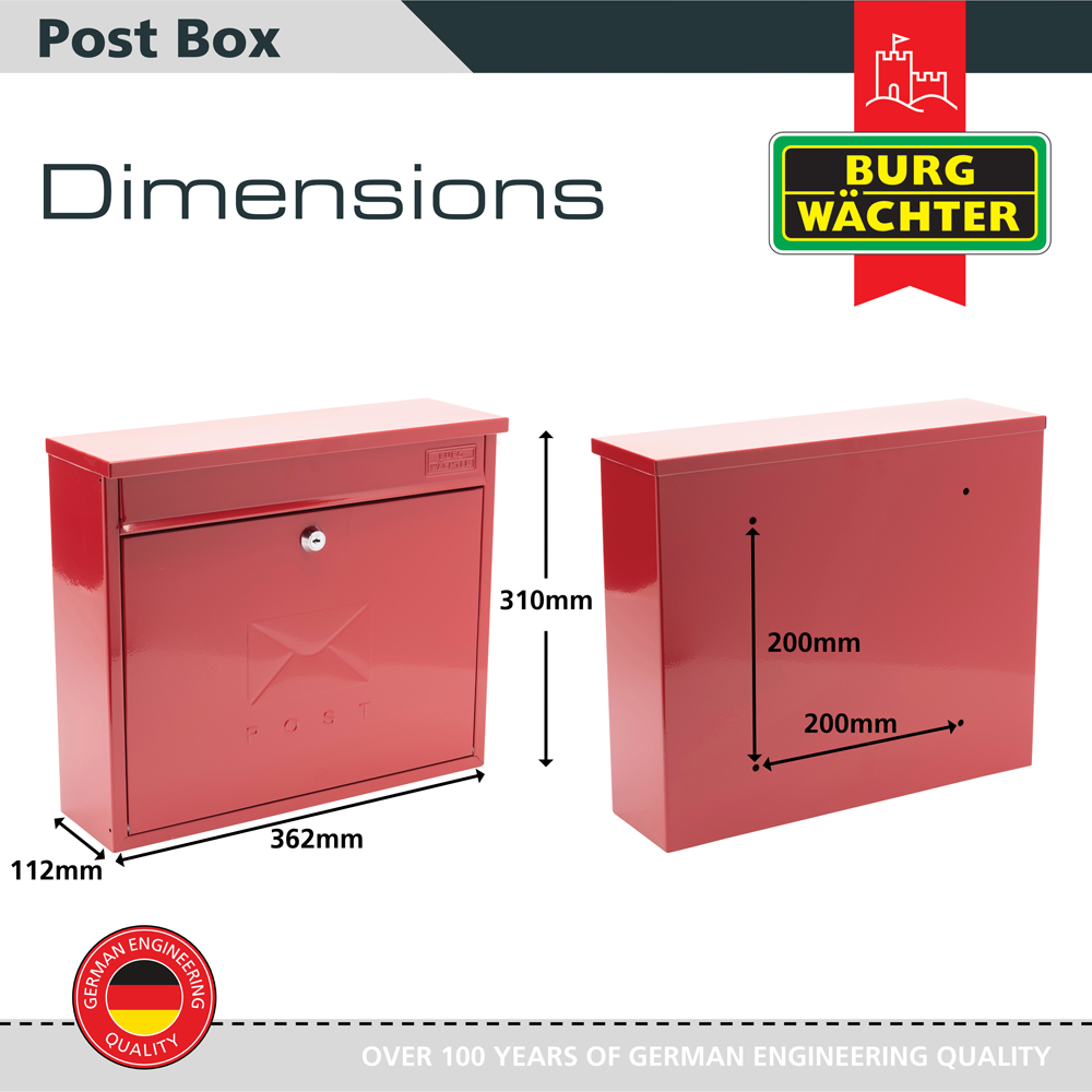 Burg-Wachter Red Elegance Wall Mounted Galvanised Steel Lockable Weatherproof Post Box - 36x31x10cm Image 6
