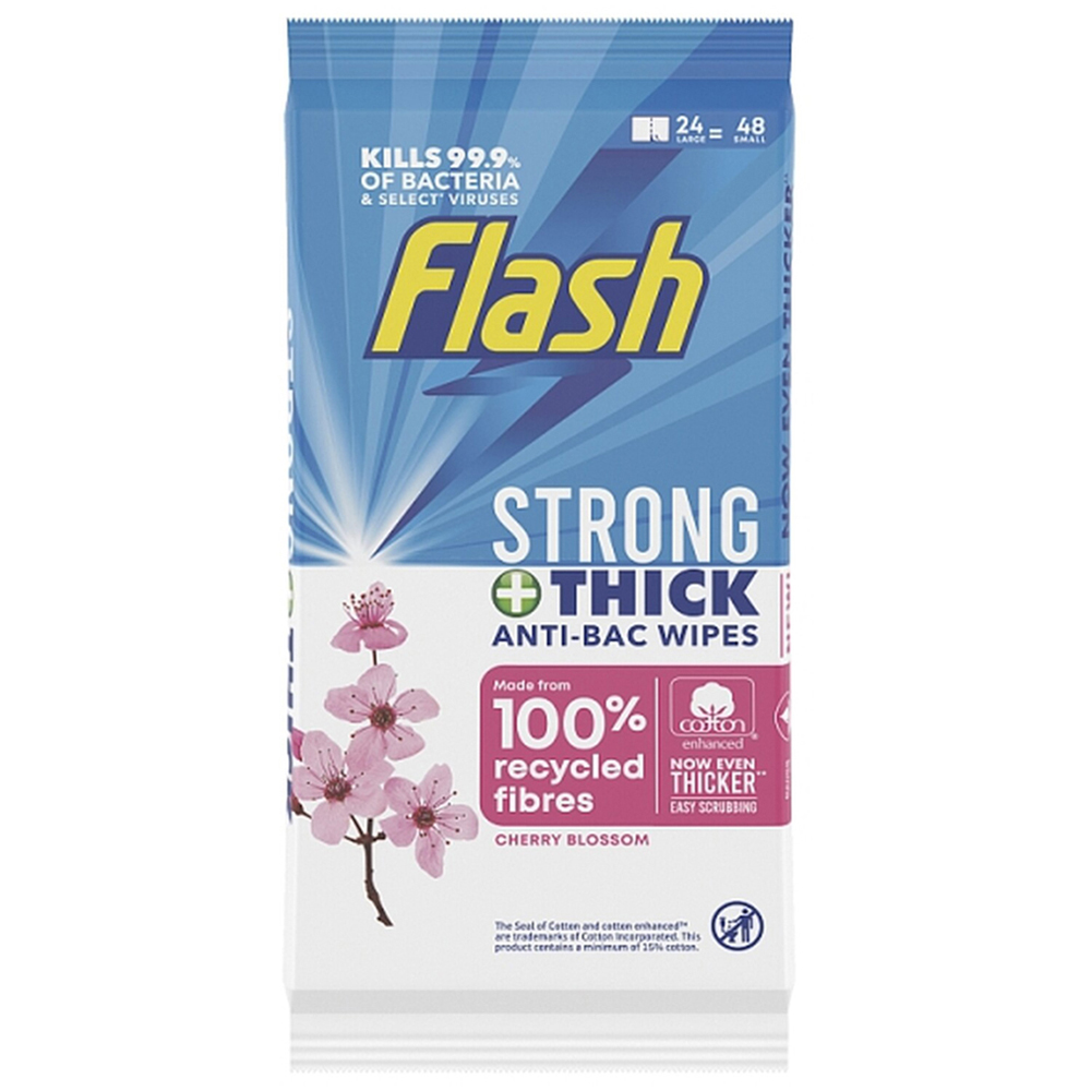 Flash Cherry Blossom Strong and Thick Anti Bacterial Large Cleaning Wipes 24 Pack Image
