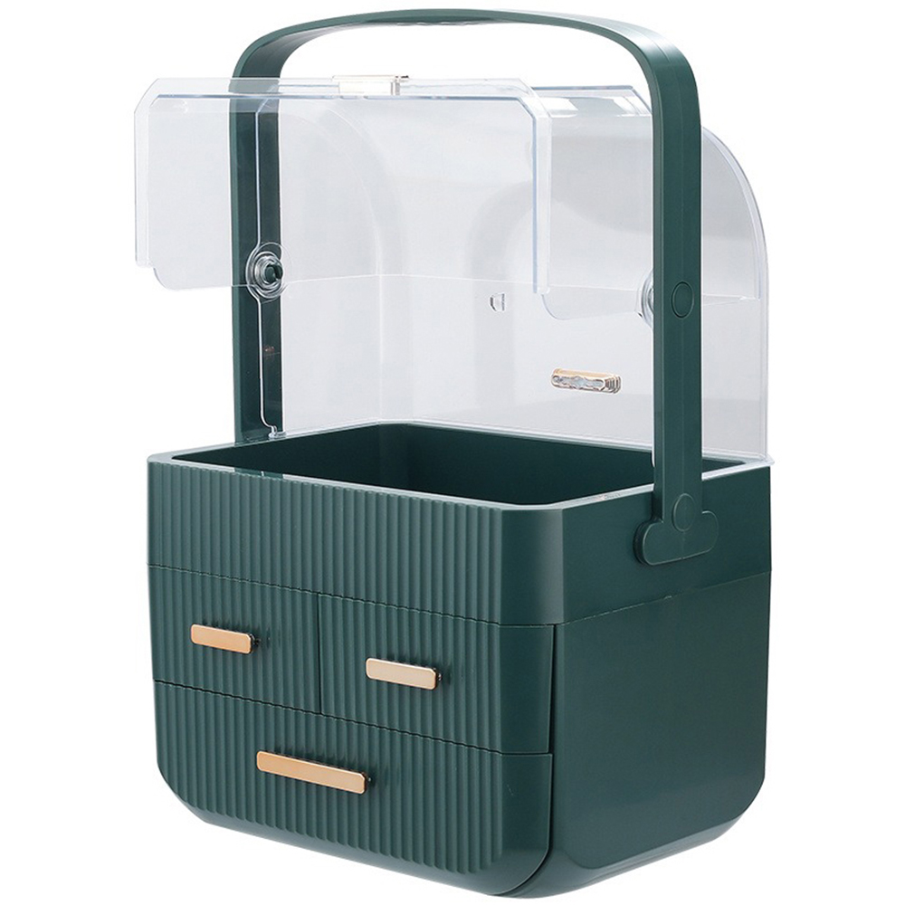 Living and Home 3 Drawer Makeup Storage Organiser with Transparent Lid and Handle Image 1
