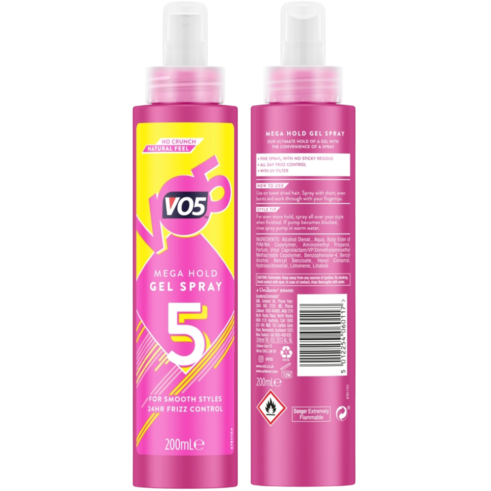 VO5 Natural 72H Slick Styles Mega Hold Hair Gel Spray 200ml 3 Pack Image 4