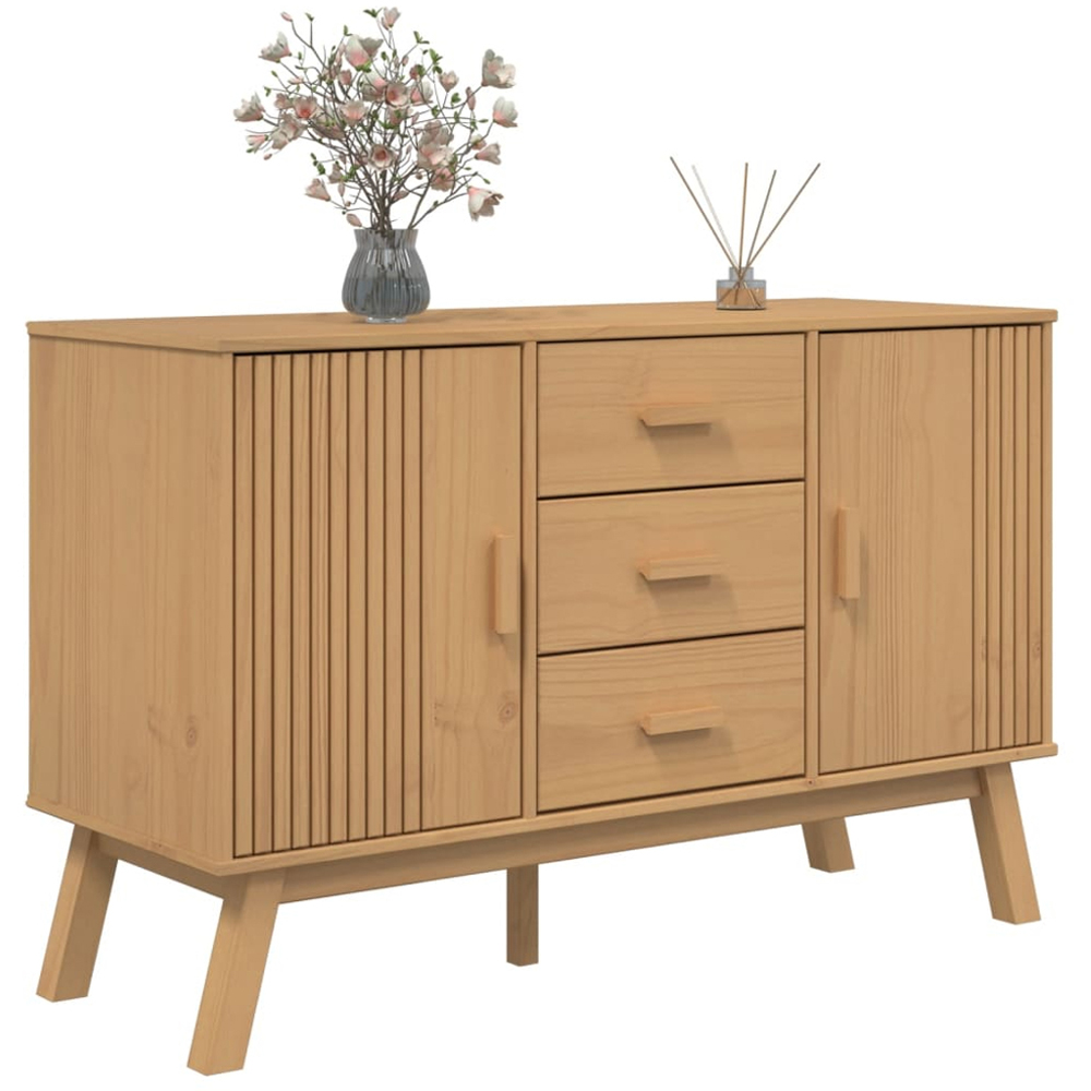 vidaXL Olden 2 Door 3 Drawer Brown Solid Pine Wood Sideboard Image 3